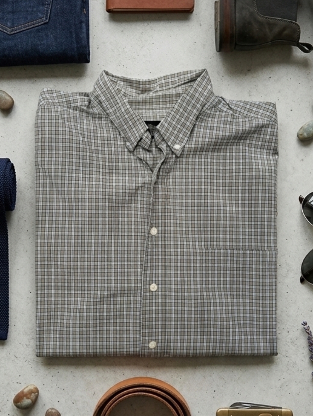 Eddie Bauer Men's Long Sleeve Olive and White Plaid Button-Down Shirt Size XL